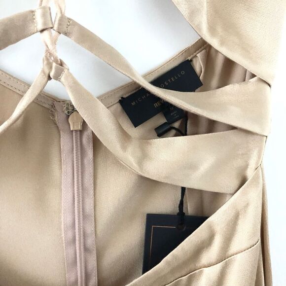 Michael Costello x REVOLVE Josie Cut Out Gown in Nude Satin Halter Maxi Dress - Picture 6 of 12